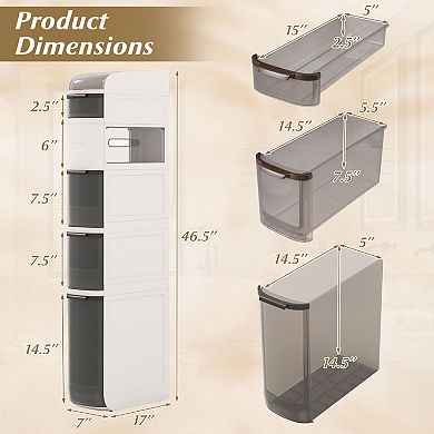 4-Tier Narrow Bathroom Storage Cabinet with Drawers and Tissue Holder