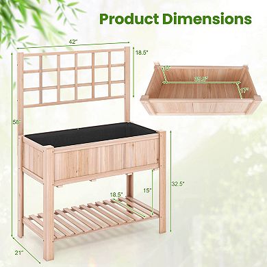 Costway Raised Garden Bed Elevated Wooden Planter Box with Trellis & Open Storage Shelf