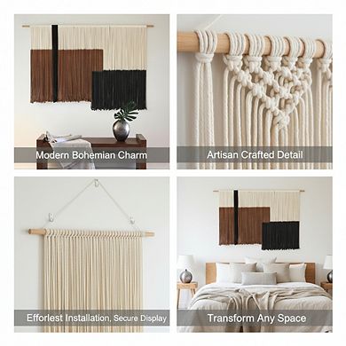 KSIZUIS Handwoven Macrame Wall Hanging - Large Dip-Dyed Boho Tapestry, 57”x35” Fiber Art