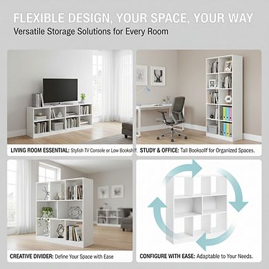 ZUQIETA Modular Magic Cube Bookcase - 8 Cubes, Use Horizontal/Vertical/Upside Down, Cloud White