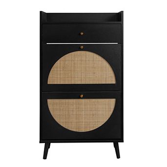 Rattan 2 Door Shoe Cabinet with 1 Drawer