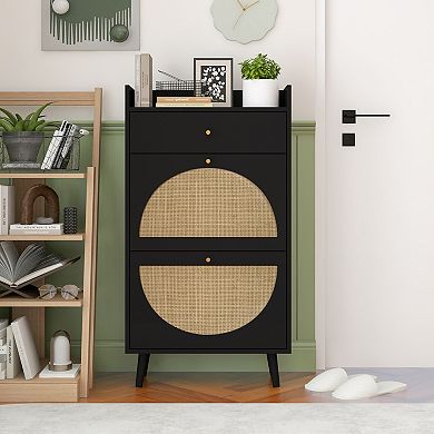 Rattan 2 Door Shoe Cabinet with 1 Drawer