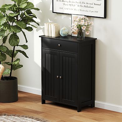 Bathroom Floor Storage Cabinet Freestanding Organizer with Two Doors