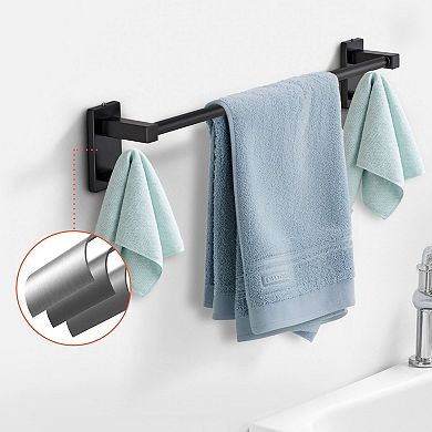 4-Piece Bathroom Hardware Set with Towel Bar, Rack, Hook - Black