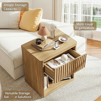 ZUQIETA Fluted Nightstand Set of 2 with Drawer & Storage, 22.8" Modern Bedside Table