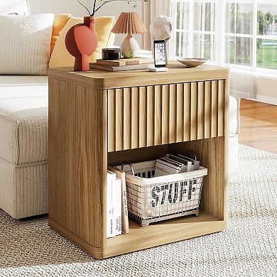 ZUQIETA Fluted Nightstand Set of 2 with Drawer & Storage, 22.8" Modern Bedside Table