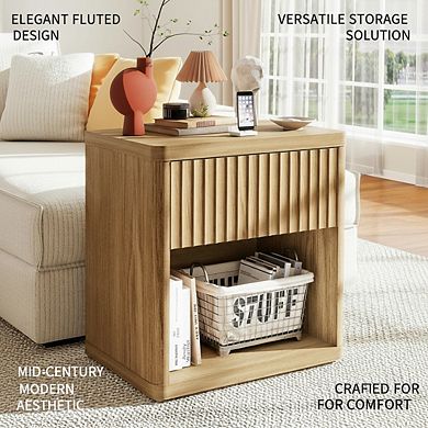 ZUQIETA Fluted Nightstand Set of 2 with Drawer & Storage, 22.8" Modern Bedside Table