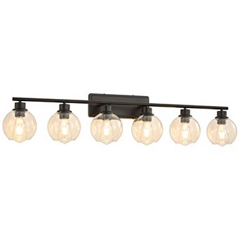 POWLIG 42.12" Gold Bathroom Vanity Light - 6-Light Fixture with Clear Glass Shades for Powder Room