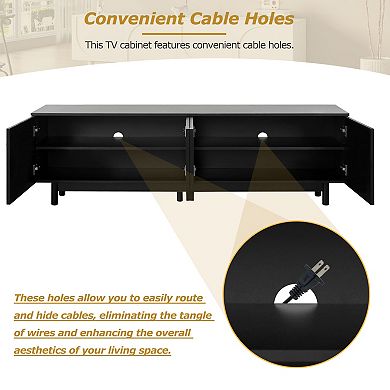 70" Arched TV Stand, Fits up to 78" TV, Solid Wood Legs, Adjustable Shelves, Black