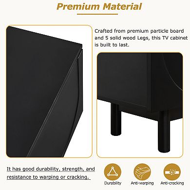 70" Arched TV Stand, Fits up to 78" TV, Solid Wood Legs, Adjustable Shelves, Black