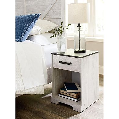 ZUQIETA Shawburn 1-Drawer Nightstand, 22" Tall, Whitewash & Gray Finish