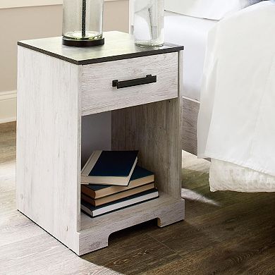 ZUQIETA Shawburn 1-Drawer Nightstand, 22" Tall, Whitewash & Gray Finish