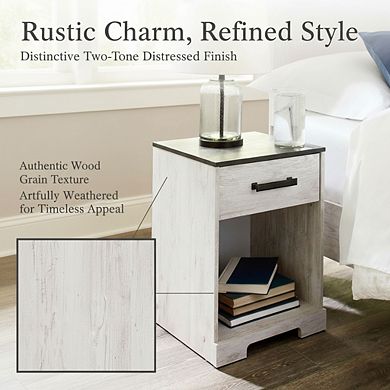 ZUQIETA Shawburn 1-Drawer Nightstand, 22" Tall, Whitewash & Gray Finish