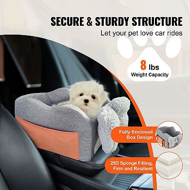 Center console dog car seat, elevated pet booster seat for small dogs (8 lbs), gray