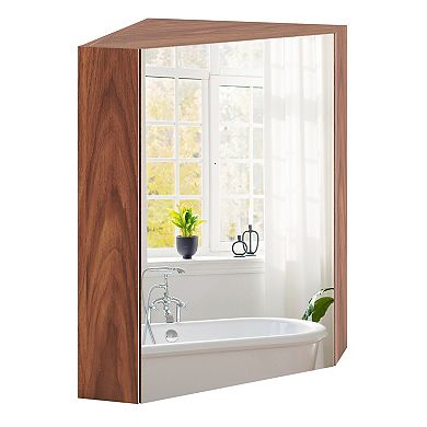 Corner Bathroom Medicine Cabinet with Mirror Door and Adjustable Shelf