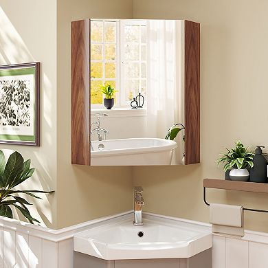Corner Bathroom Medicine Cabinet with Mirror Door and Adjustable Shelf