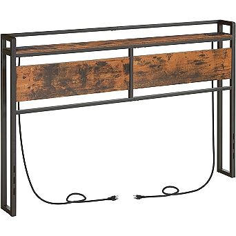 Adjustable Height Headboard with 2 Outlets and 4 USB Ports,Storage Rack, Sturdy and Stable