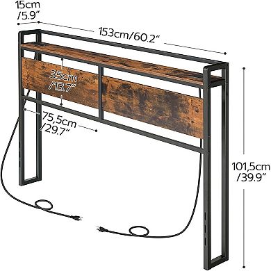 Adjustable Height Headboard with 2 Outlets and 4 USB Ports,Storage Rack, Sturdy and Stable