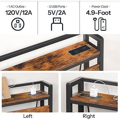 Adjustable Height Headboard with 2 Outlets and 4 USB Ports,Storage Rack, Sturdy and Stable