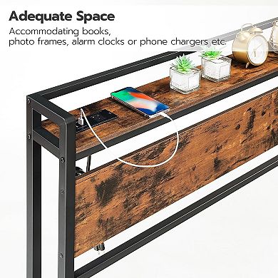 Adjustable Height Headboard with 2 Outlets and 4 USB Ports,Storage Rack, Sturdy and Stable