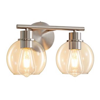 POWLIG 13.4" 2-Light Dimmable Bathroom Vanity Light - Black&Gold Finish with Clear Glass Shades