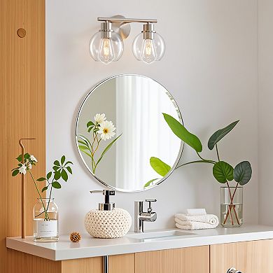 POWLIG 13.4" 2-Light Dimmable Bathroom Vanity Light - Nickel Finish with Clear Glass Shades