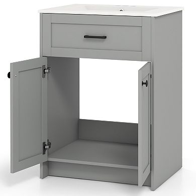 CASAINC Bathroom Vanity Unit with Basin and Double Door Storage Cabinet