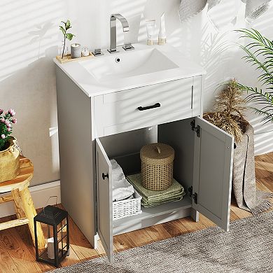 CASAINC Bathroom Vanity Unit with Basin and Double Door Storage Cabinet