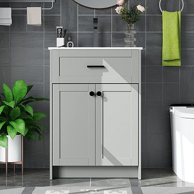 CASAINC Bathroom Vanity Unit with Basin and Double Door Storage Cabinet