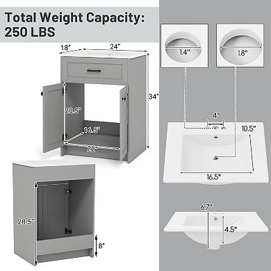 CASAINC Bathroom Vanity Unit with Basin and Double Door Storage Cabinet