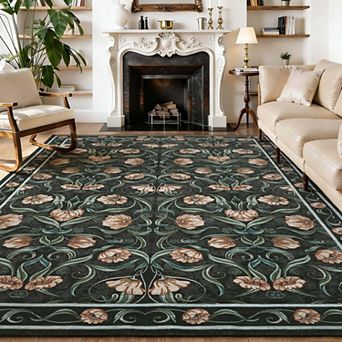 Area Rug for Living Room, Floral Modern Washable Rugs, Non-Slip Low-Pile Soft Floor Carpet
