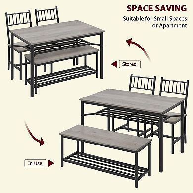 Kitchen Dining Table Set with Storage Bench and 2 Chairs