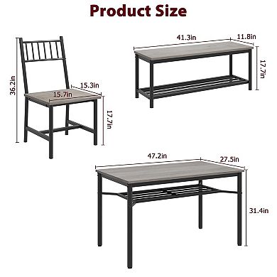Kitchen Dining Table Set with Storage Bench and 2 Chairs