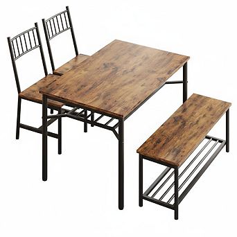 Kitchen Dining Table Set with Storage Bench and 2 Chairs