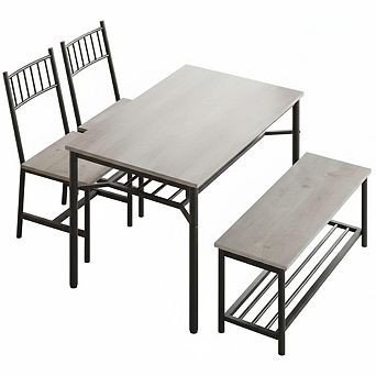 Kitchen Dining Table Set with Storage Bench and 2 Chairs