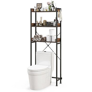 Over The bath fixture Storage Rack with Hooks and Adjustable Bottom Bar Organizer