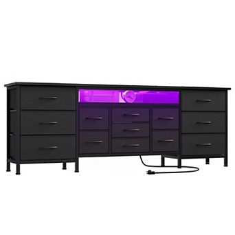 13Drawer 70" Fabric Dresser TV Stand w/LED Light&Power Outlet, for 65-80" TVs, Chest for Bedroom