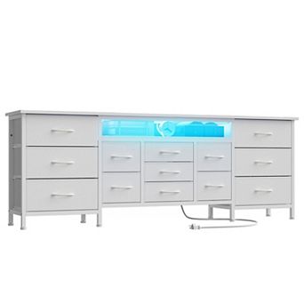 13Drawer 70" Fabric Dresser TV Stand w/LED Light&Power Outlet, for 65-80" TVs, Chest for Bedroom