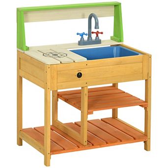 Kids' Kitchen Toy Set with Kitchen Accessories, Faucet, Sink and Storage Rack, Suitable for Ages 3-8