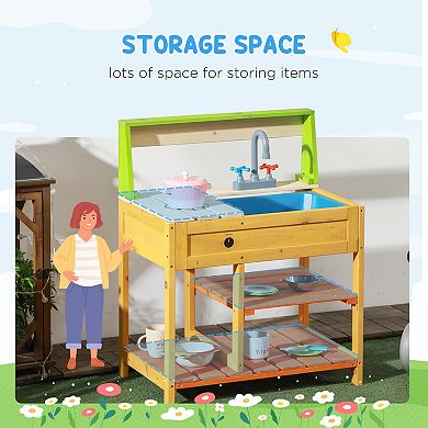 Kids' Kitchen Toy Set with Kitchen Accessories, Faucet, Sink and Storage Rack, Suitable for Ages 3-8