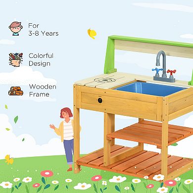 Kids' Kitchen Toy Set with Kitchen Accessories, Faucet, Sink and Storage Rack, Suitable for Ages 3-8