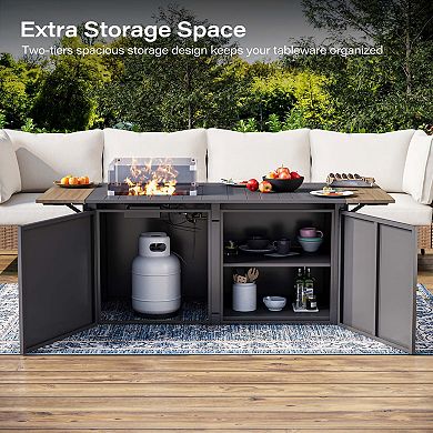 Large Folding Fire Table with Upgraded Finish & Smart Storage