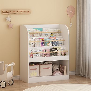 Kids' Open Storage Bookshelf, Children's Bookcase, Multi-Layer Wooden Book Display Rack, White