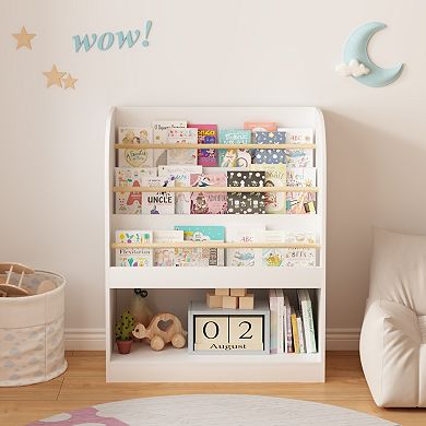 Kids' Open Storage Bookshelf, Children's Bookcase, Multi-Layer Wooden Book Display Rack, White