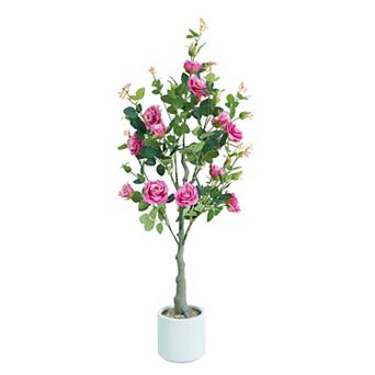 Artificial Rose Flower Tree,120cm Faux Rose Tree with Green Leaves for Living Room Office Home