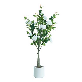 Artificial Rose Flower Tree,120cm Faux Rose Tree with Green Leaves for Living Room Office Home