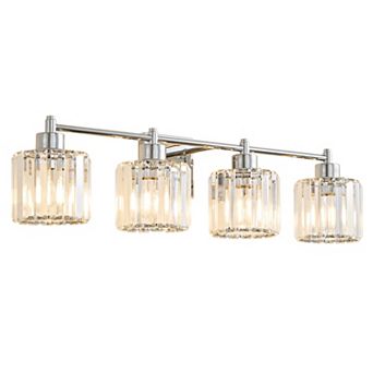 POWLIG 31" 4-Light Gold Vanity Light with Crystal Shades - Dimmable Bathroom Lighting Fixtures