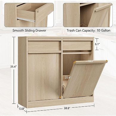20Gal Natural Oak Double Tilt Out Trash Cabinet,Hidden Pet-Proof Garbage Can,Laundry Hamper,Kitchen