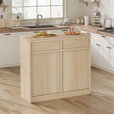 20Gal Natural Oak Double Tilt Out Trash Cabinet,Hidden Pet-Proof Garbage Can,Laundry Hamper,Kitchen