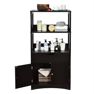 Bathroom Floor Storage Cabinet with Drawer and Shelf Organizer